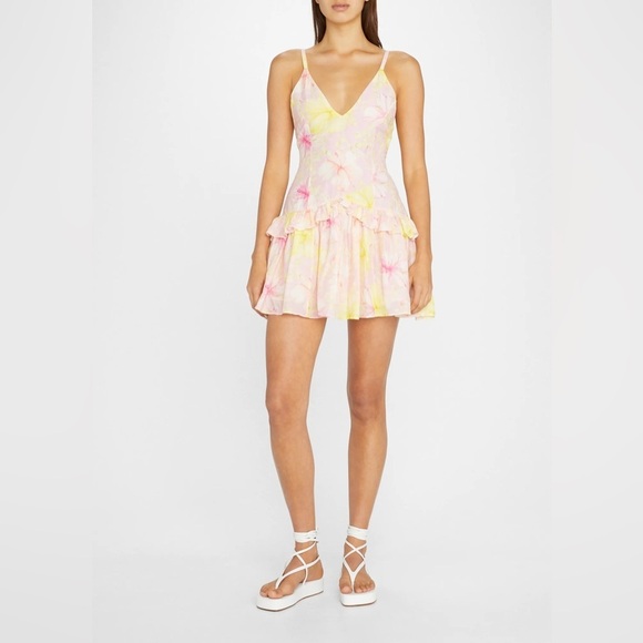 LoveShackFancy Dresses & Skirts - LoveShackFancy Fabienne Floral Cotton-Silk Ruffle Mini Dress